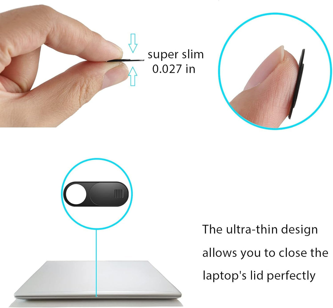 Laptop Camera Cover Slide, Phone Camera Cover Slide, 6 Pack Ultra Thin Webcam Cover Slide for Laptop, Desktop, PC, Tablet, Smartphone, Protect Your Privacy and Security(Black)
