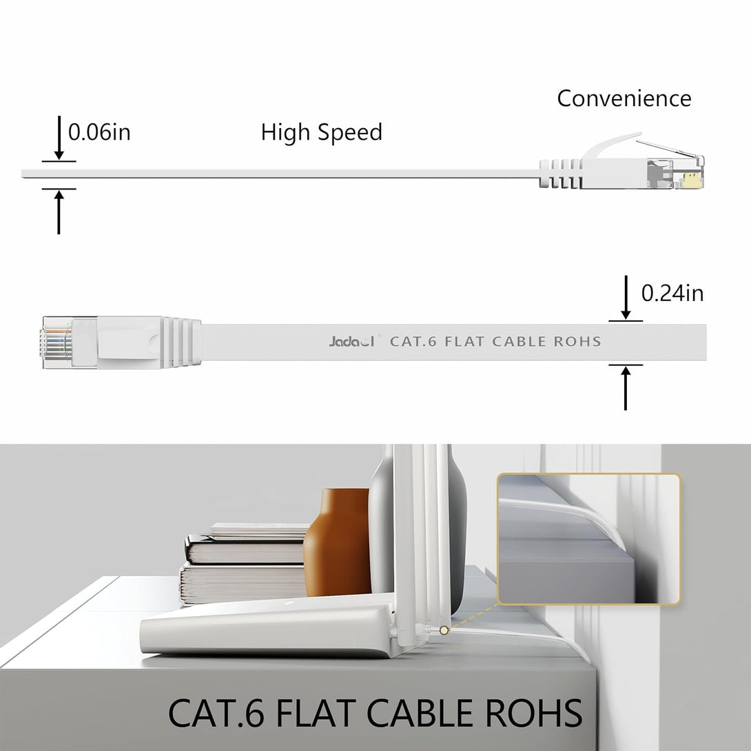 Cat 6 Ethernet Cable 60 Ft, Outdoor&Indoor, 10Gbps Support Cat8 Cat7 Network, Slim Long Flat Internet LAN Patch Cord, Cat6 Fast Speed Weatherproof Cable for Router, Modem, PS4/5, Xbox, Gaming, White