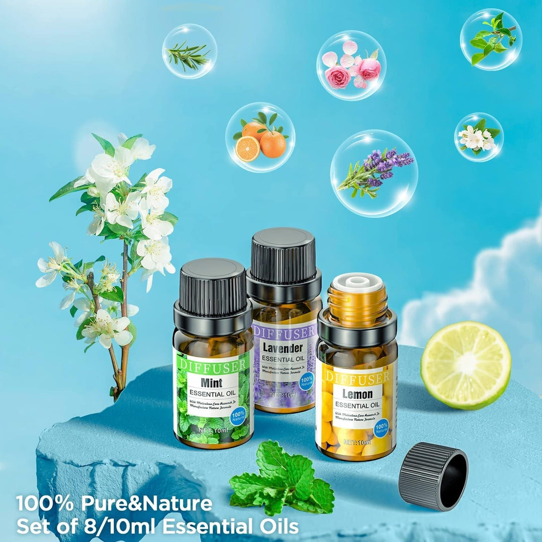 Aroma Diffuser with Essential Oils Set, 500 ML Essential Oil Diffuser with Remote Control, Humidifier with 14 Color Lights for Large Room, 4 Timer Setting, Auto Shut-Off