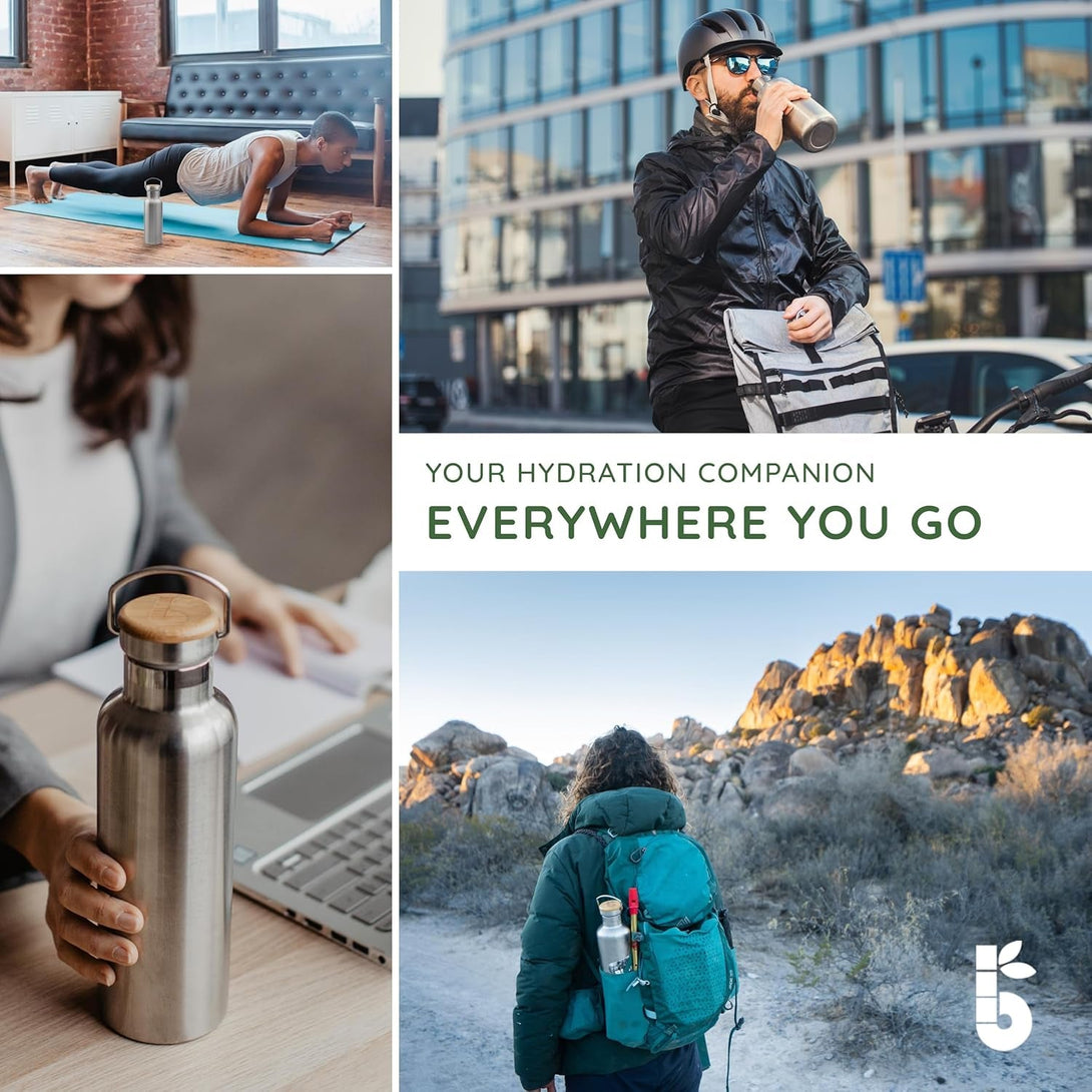 Bambaw Insulated Water Bottle 24Oz | Stainless Steel Water Bottle | Insulated Water Bottles | Travel Water Bottle | Metal Water Bottle | Large Water Bottle | Reusable Water Bottle 750 Ml