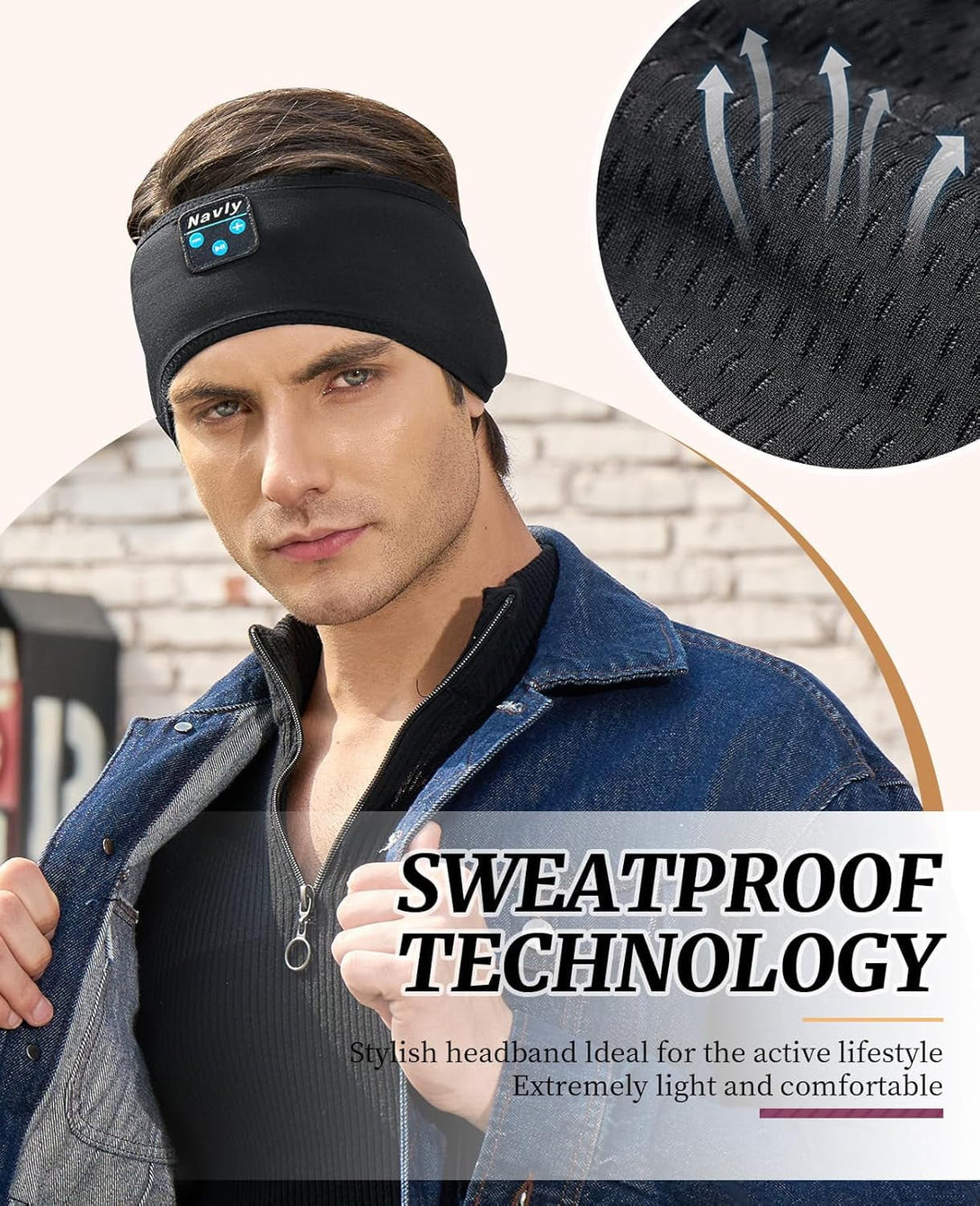 Navly Sleep Headphones, 10Hrs Sports Headband with Soft Cozy Earbuds Comfortable, Headphones Headband with Ultra-Thin HD Stereo Speakers Perfect for Workout,Running,Yoga,Travel