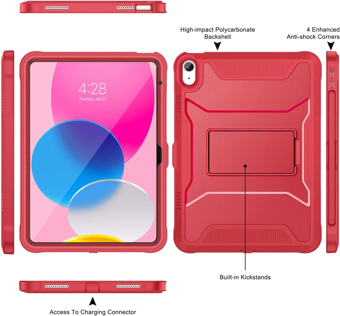 Soke Case for Ipad (A16) 11Th Generation 11-Inch 2025, Ipad 10Th Generation 10.9-Inch 2022, with Built-In Screen Protector and Kickstand, Rugged Full Body Protective Cover - Burgundy Red