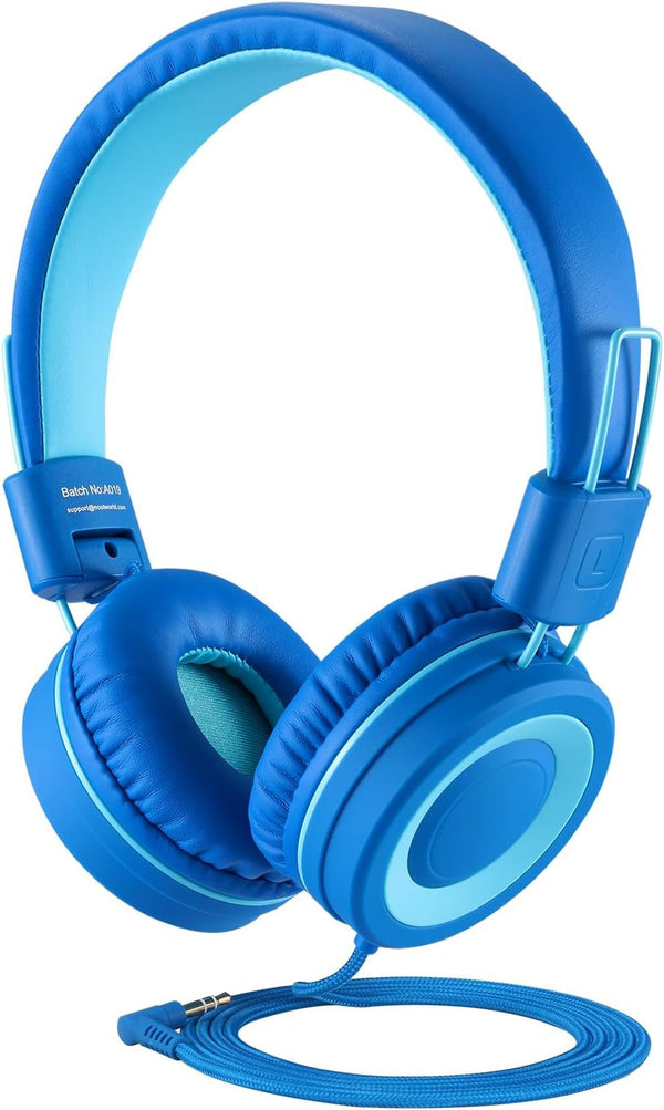 Noot Products Kids Headphones K11 Foldable Stereo Tangle-Free 5Ft Long Cord 3.5Mm Jack Plug in Wired On-Ear Headset for Ipad/Amazon Kindle,Fire/Boy/Girl/School/Laptop/Tablet(Skyline Blue)