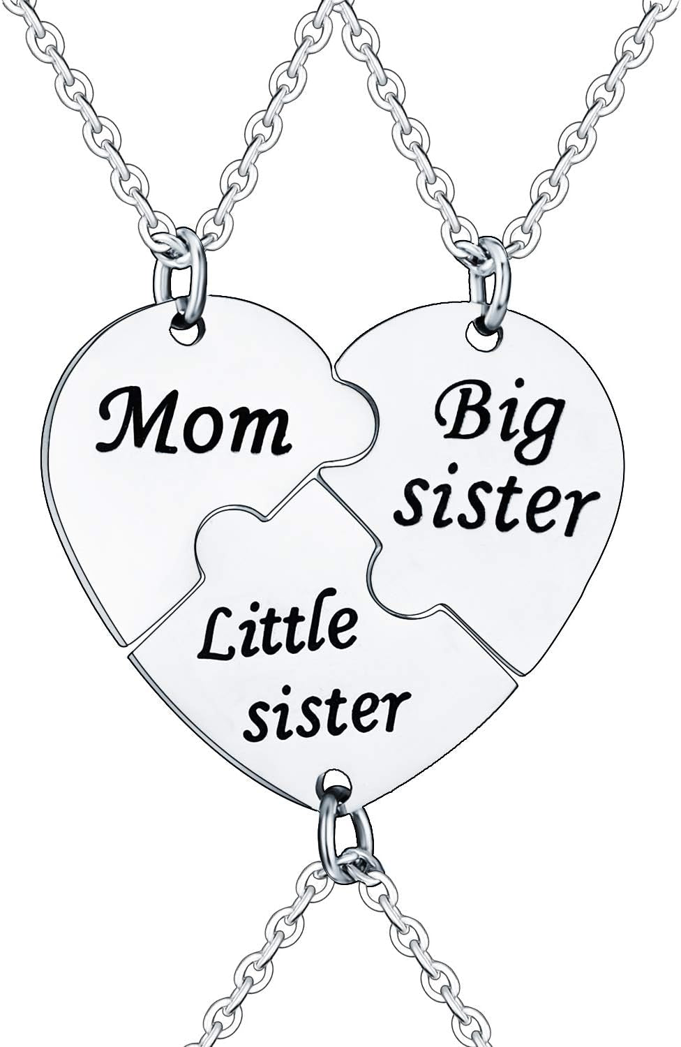 YEEQIN 3Pcs/Set Mom Big Sister Little Sister Mom Necklaces Set Mother Daughters Matching Heart Jewley Set