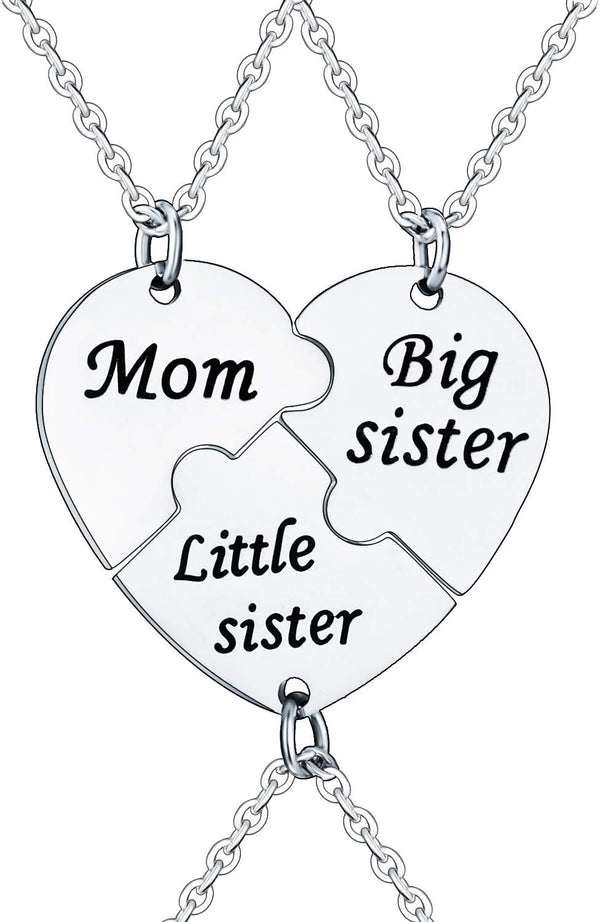YEEQIN 3Pcs/Set Mom Big Sister Little Sister Mom Necklaces Set Mother Daughters Matching Heart Jewley Set