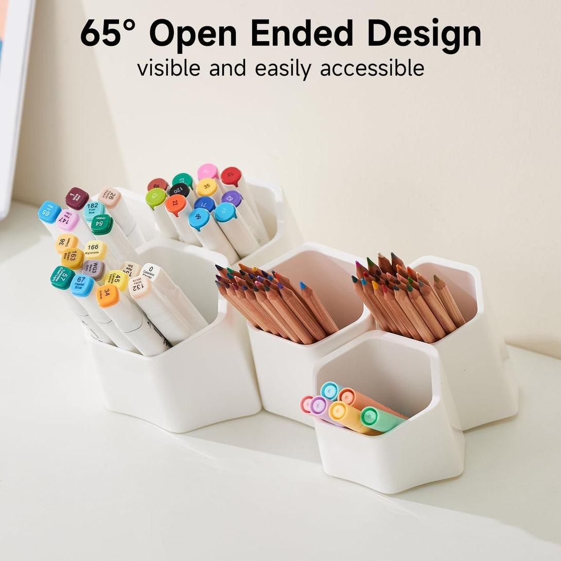 6 Cup Splicing Clips Pen Holder, Modular 65° Desk Organizer for Markers, Pencils, and Pens - Ideal for Office, School, and Home Use (White)
