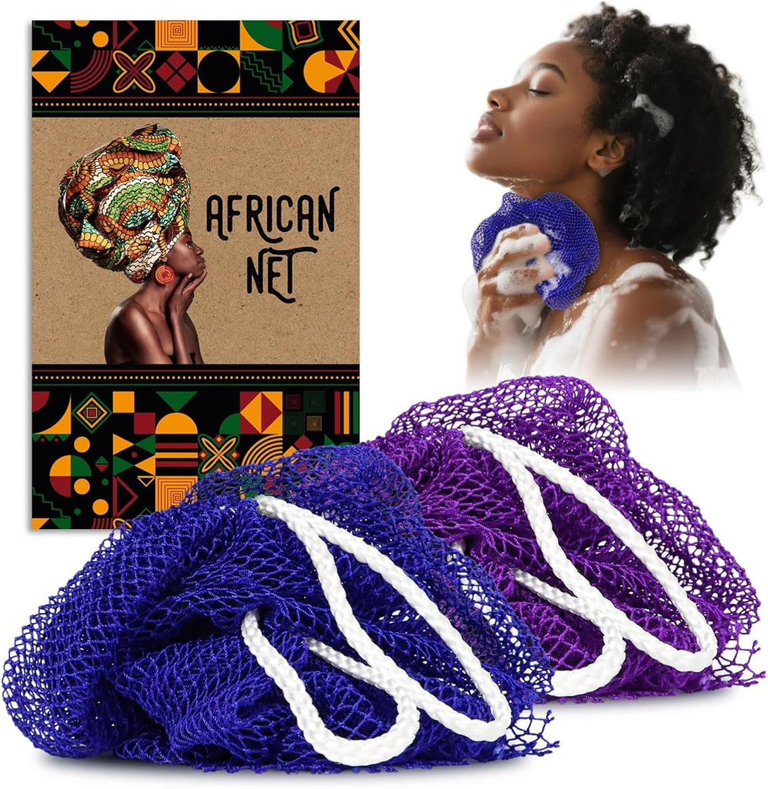 Yiclick African Net Sponge Authentic with Knots 2 Pack - Exfoliating Body Scrubber, Exfoliating Washcloth Towel, Knotted Rags Wash Cloth Loofah Sponge for Body Scrub, Back Scrubber for Shower Bath