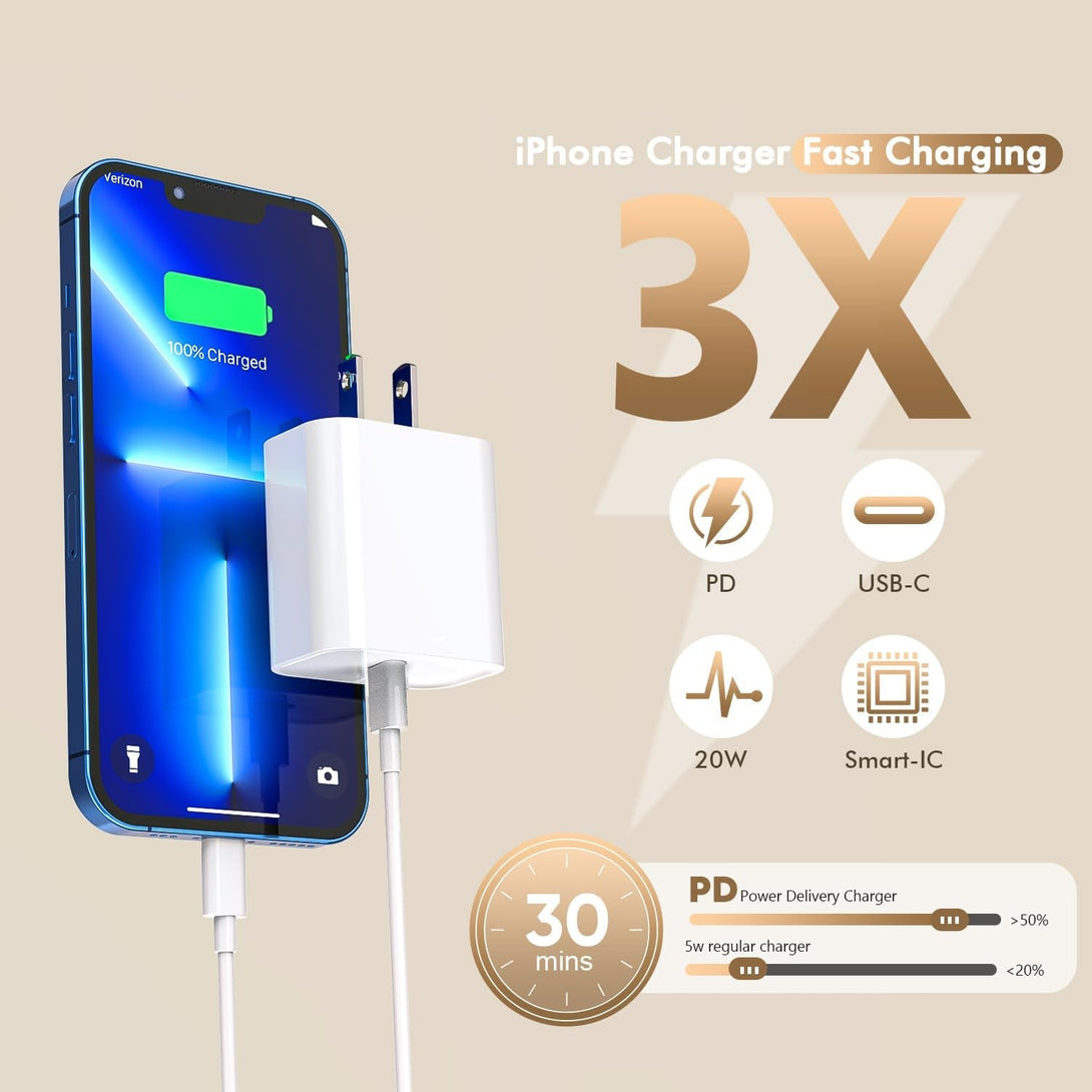 [Apple Mfi Certified]10Ft Fast Iphone Charger,Extra Long Apple Charger Fast Charging 2Pack 20W USB C Charger Block Plug + 10Foot Lightning Cable Cord for Iphone 14/Pro/Pro Max/Plus/13/12/11/Xs/Xr/X/Se