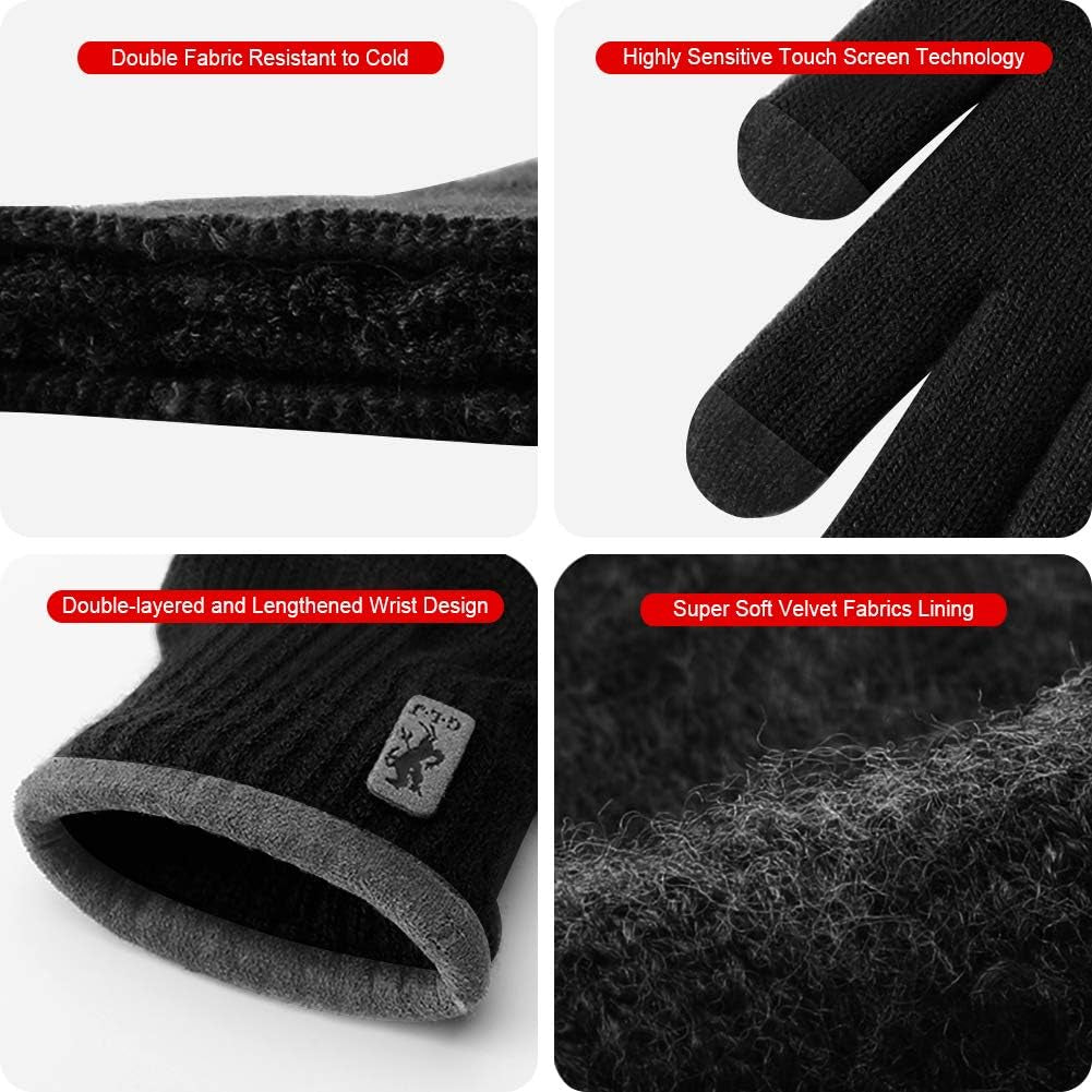 Winter Gloves Touchscreen Warm Knitted Gloves Work Outdoor Camping Hiking Running Cycling Driving for Men and Women