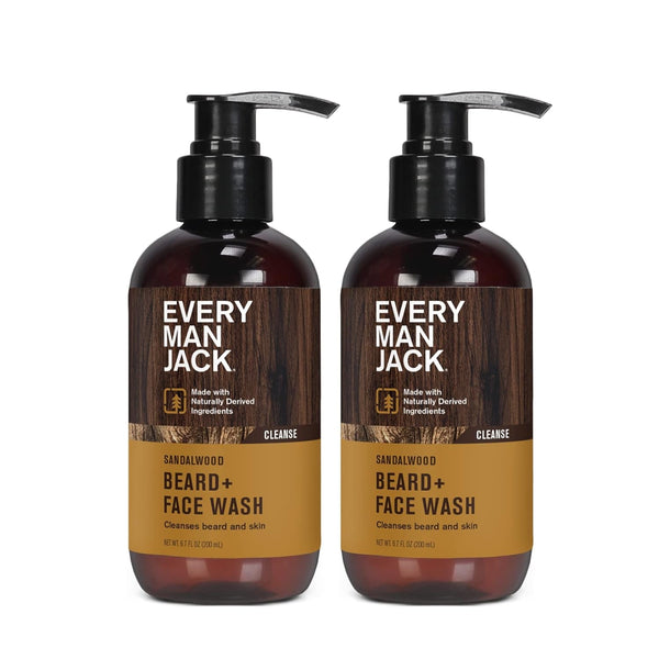 Every Man Jack Sandalwood Beard + Face Wash - Made W/Naturally Derived Ingredients like Aloe Vera & Coconut - 6.7Oz (2 Pack)
