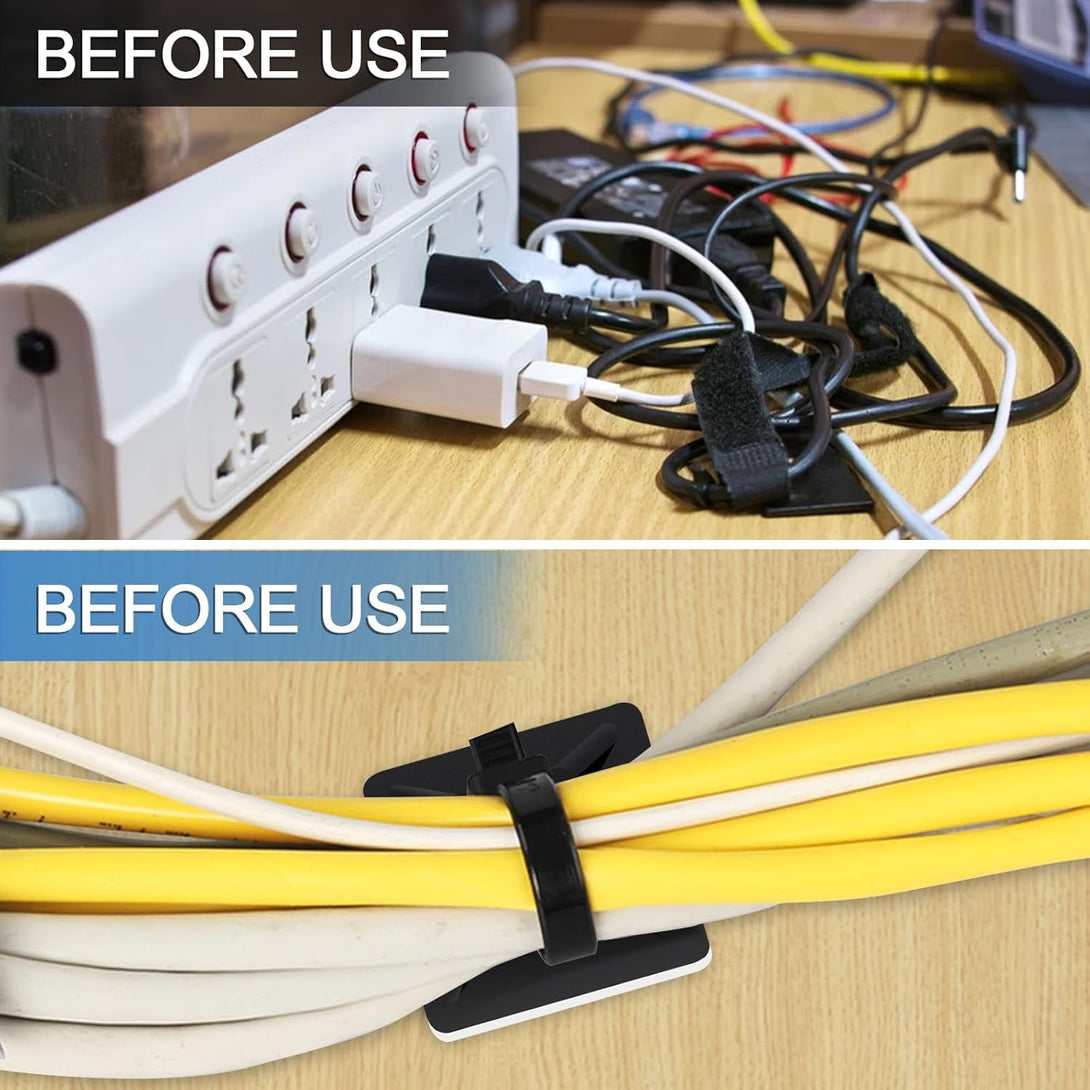 Black Cable Tie Zip Self Adhesive Mounts Set, Cable Base Holders with Multi-Purpose Sticky Pads 100 Set