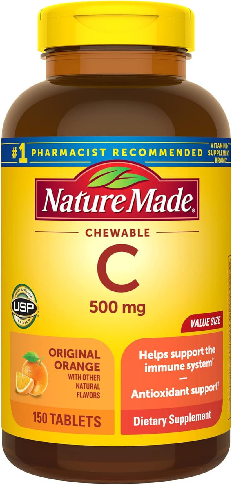 Nature Made Chewable Vitamin C 500 Mg, Dietary Supplement for Immune Support, 150 Tablets, 150 Day Supply