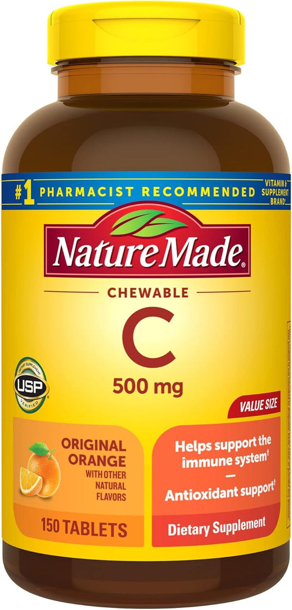 Nature Made Chewable Vitamin C 500 Mg, Dietary Supplement for Immune Support, 150 Tablets, 150 Day Supply