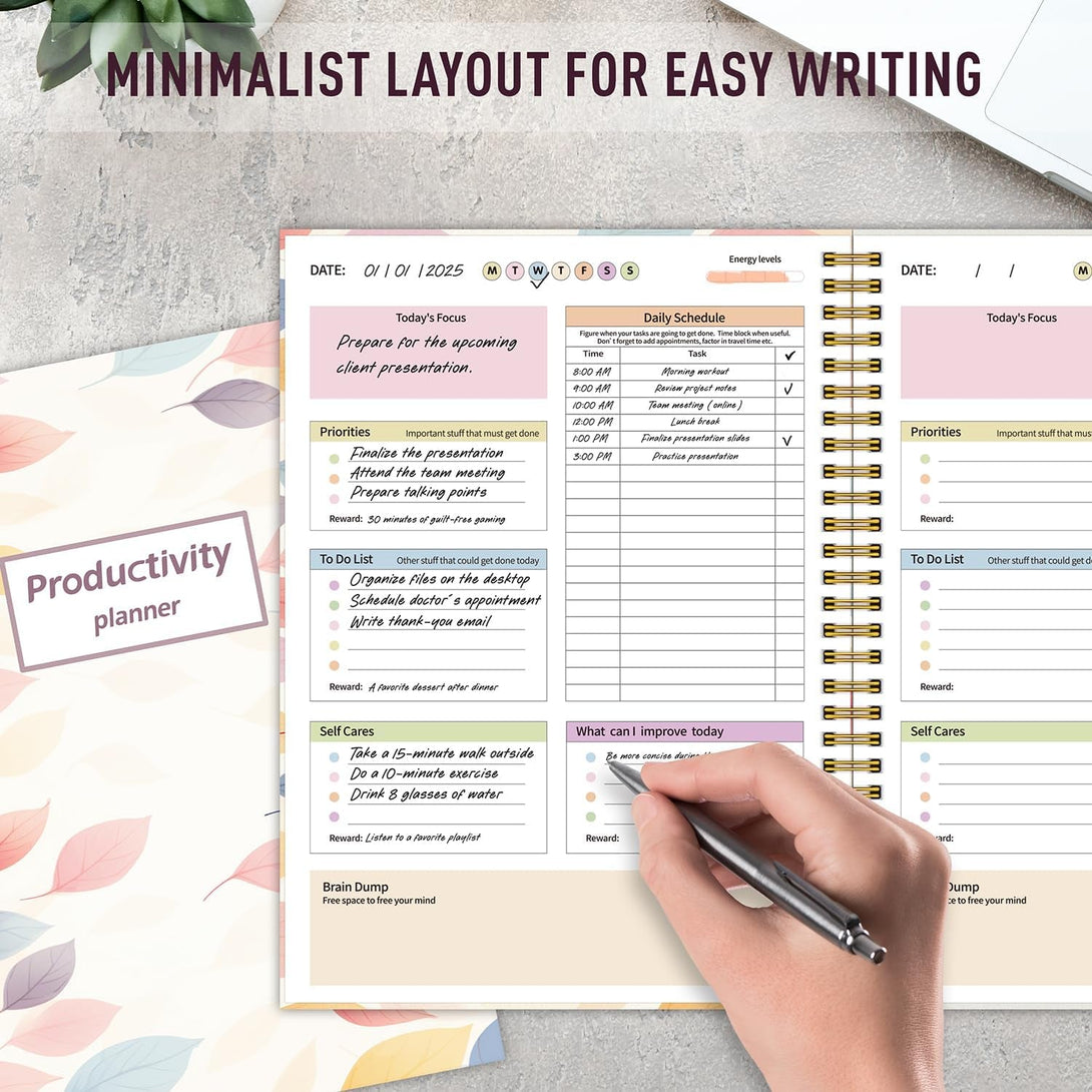 ADHD Daily Planner - Productivity Planner & Undated Task Management Organizer for Neurodivergent Adults, Focused Planners for Men & Women - B5 Colorful Leaves