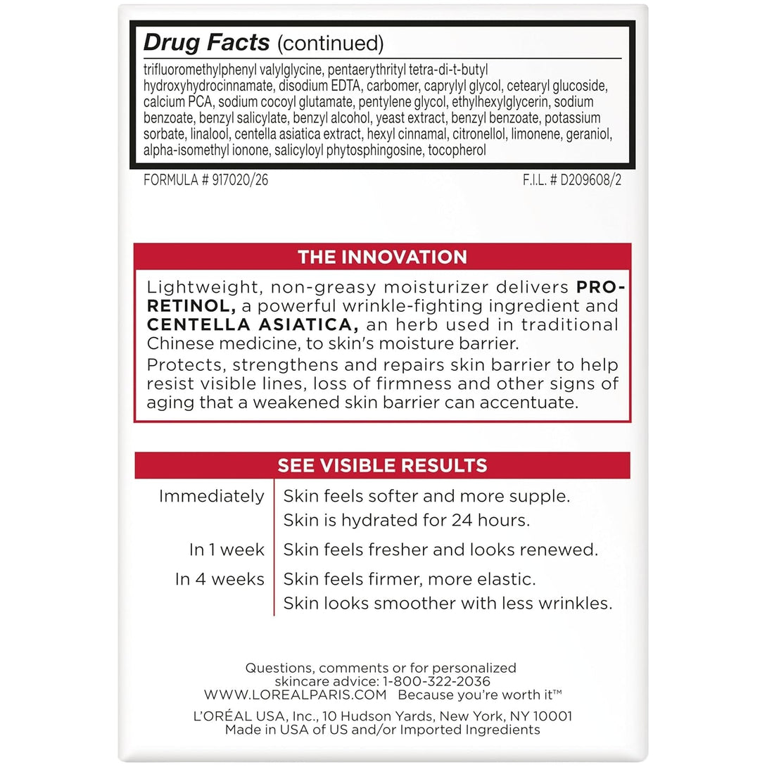 L'Oréal Paris Revitalift Anti-Wrinkle and Firming Face Moisturizer with SPF 25, Pro-Retinol and Centella Asiatica, Paraben Free, 1.7 Oz (Packaging May Vary)
