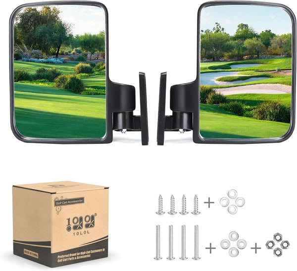 10L0L Universal Golf Cart Side Mirrors for Yamaha Club Car, EZGO, Folding Side View Mirror Extra Wide 180 Degree Large Panoramic Mirrors