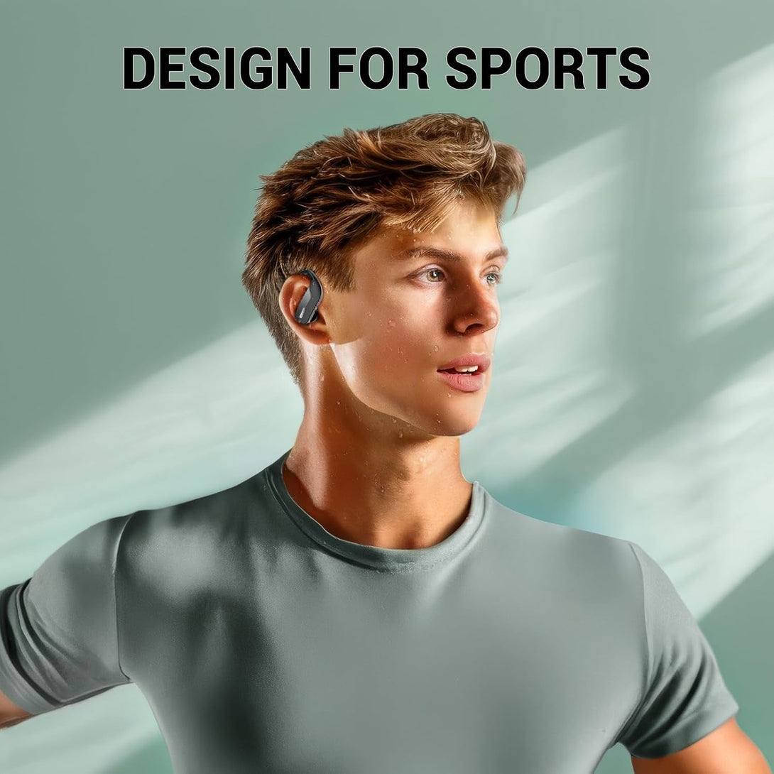 Wireless Earbuds with Earhooks 80Hrs Bluetooth Headphones Over-Ear ENC Noise Canceling Mic Earphones IP7 Waterproof Headset for Sports,Fitness,Workouts and Running Black