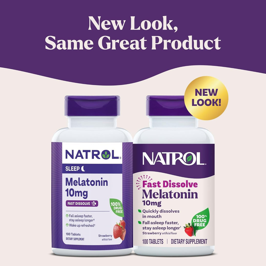 Natrol Fast Dissolve Melatonin 10Mg Tablets - Strawberry Flavor, 100 Count, Sleep Support Melatonin Tablets for Adults, 100-Day Supply
