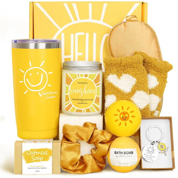BRIGHTEN up HER DAY! Unique 10Pcs Birthday Gift Baskets for Women - Sister & Friendship Cheer up Box with Get Well Soon & Sunshine Gifts!