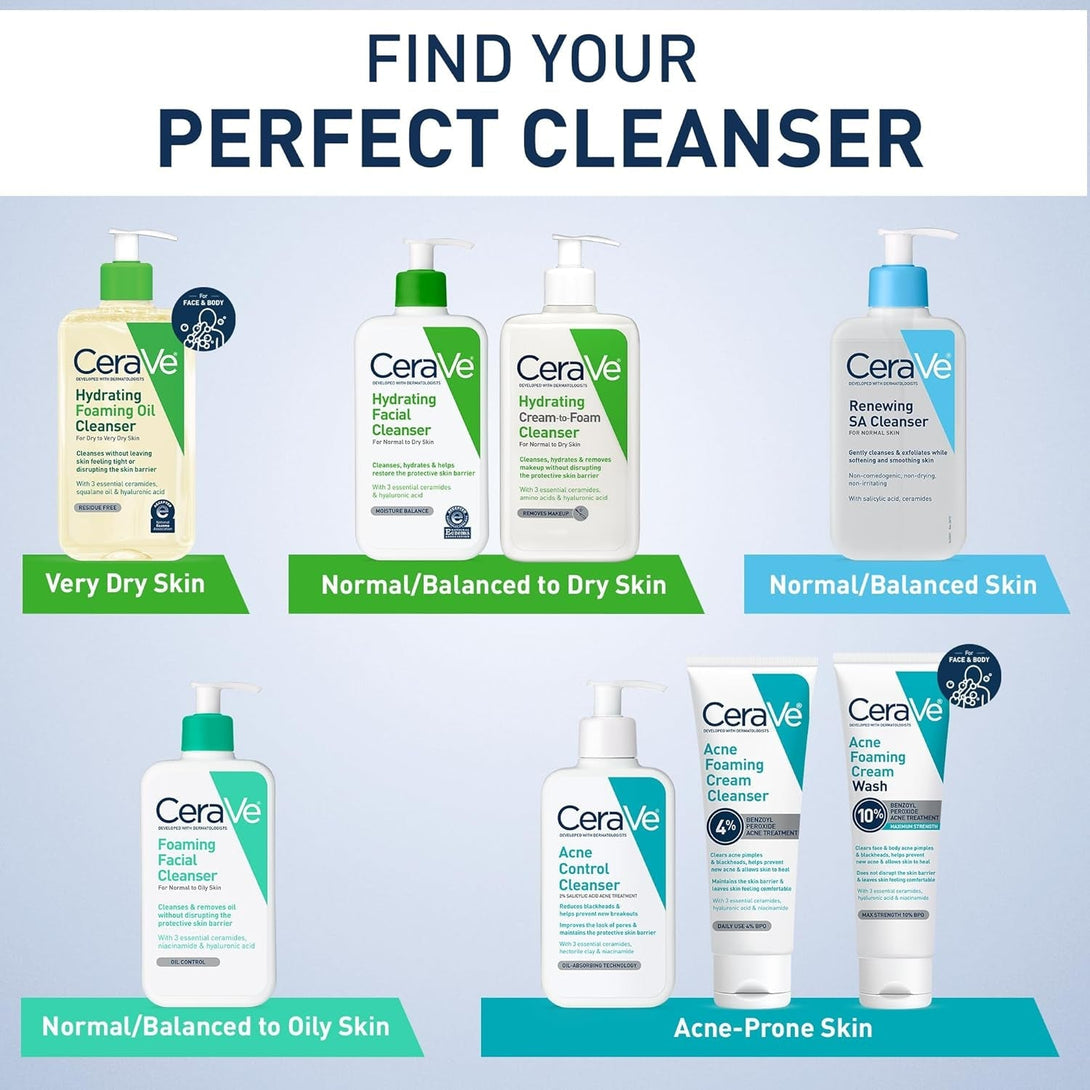 Cerave Foaming Facial Cleanser, Daily Face Wash for Oily Skin, Hyaluronic Acid + Ceramides + Niacinamide, Fragrance Free & Paraben Free, Non-Drying Oil Control Face Wash, 19 Fluid Ounce
