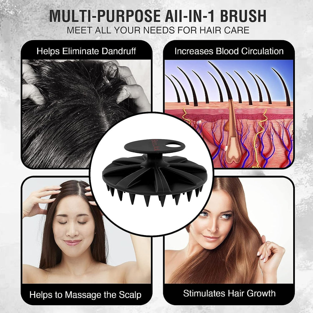 1 Pack Silicone Body Scrubber BEAUTAIL Bath Shower Brush and 1 Pack BEAUTAIL Silicone Scalp Massager Shampoo Brush, Black