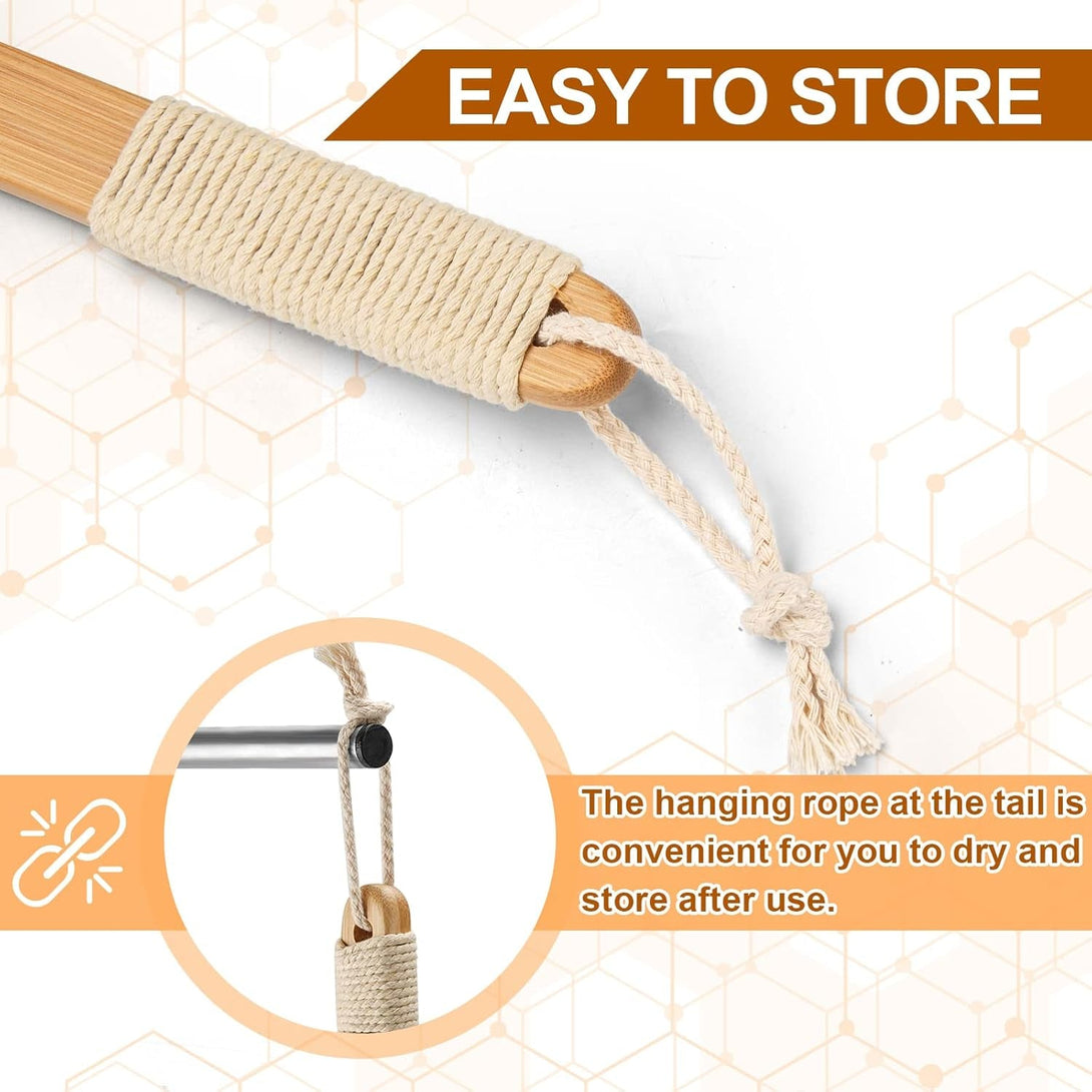 Exfoliating Back Scrubber for Shower with Curved Long Handle, 16.7 Inches Bamboo Body Brush with Natural Bristles for Wet or Dry Brushing, Body Exfoliator Back Washer Bath Tool for Men & Women