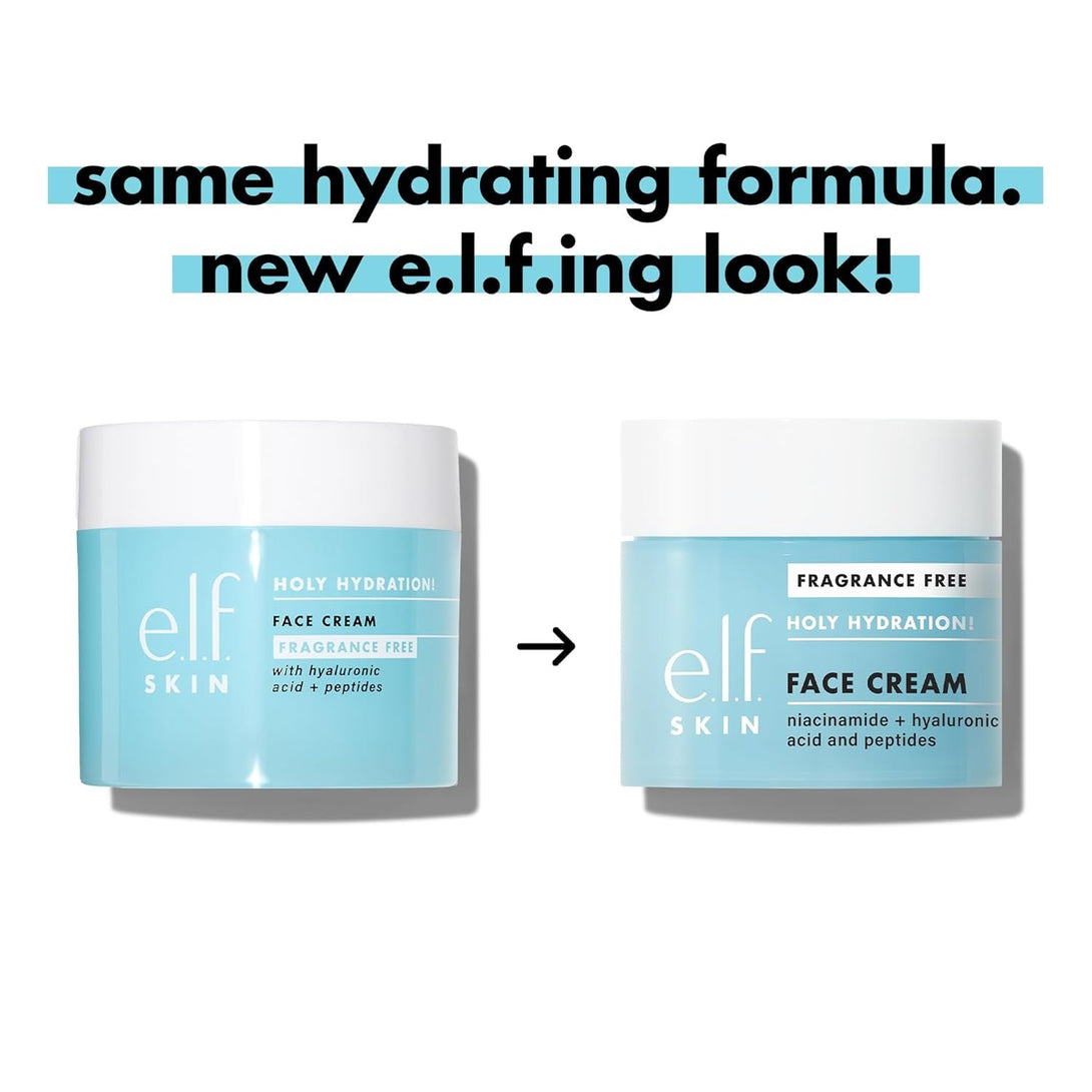 E.L.F. SKIN Holy Hydration! Face Cream, Fragrance Free, Smooth, Non-Greasy, Lightweight, Nourishing, Moisturises, Softens, Absorbs Quickly, Suitable for All Skin Types