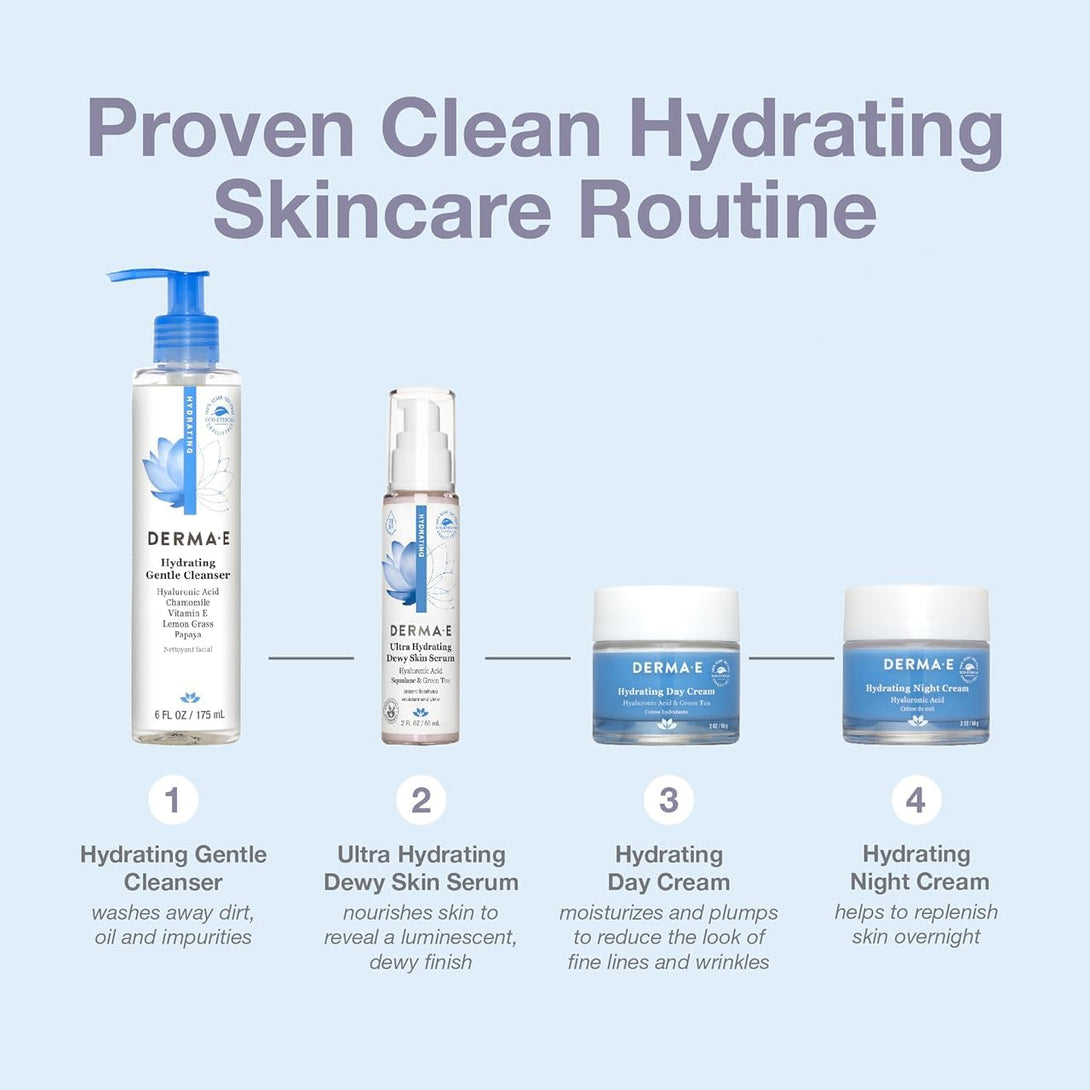 Derma E Hydrating Gentle Cleanser with Hyaluronic Acid – Moisturizing Facial Cleanser Tones, Moisturizes & Improves Skin Texture – Gently Exfoliating Face Wash, 6 Fl Oz