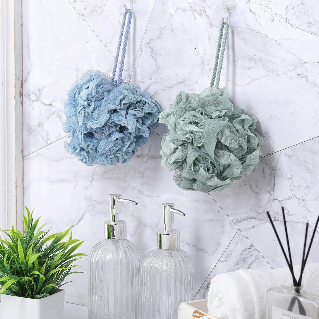 Sunnyray 4 Pack Loofah Bath Sponge Lace Mesh Set Large 60G Shower Poufs Body Scrubber Bath Loofah Ball Body Wash Sponge Exfoliating Scrubber Luffa Puff for Women Men Cleanse Skin Accessories