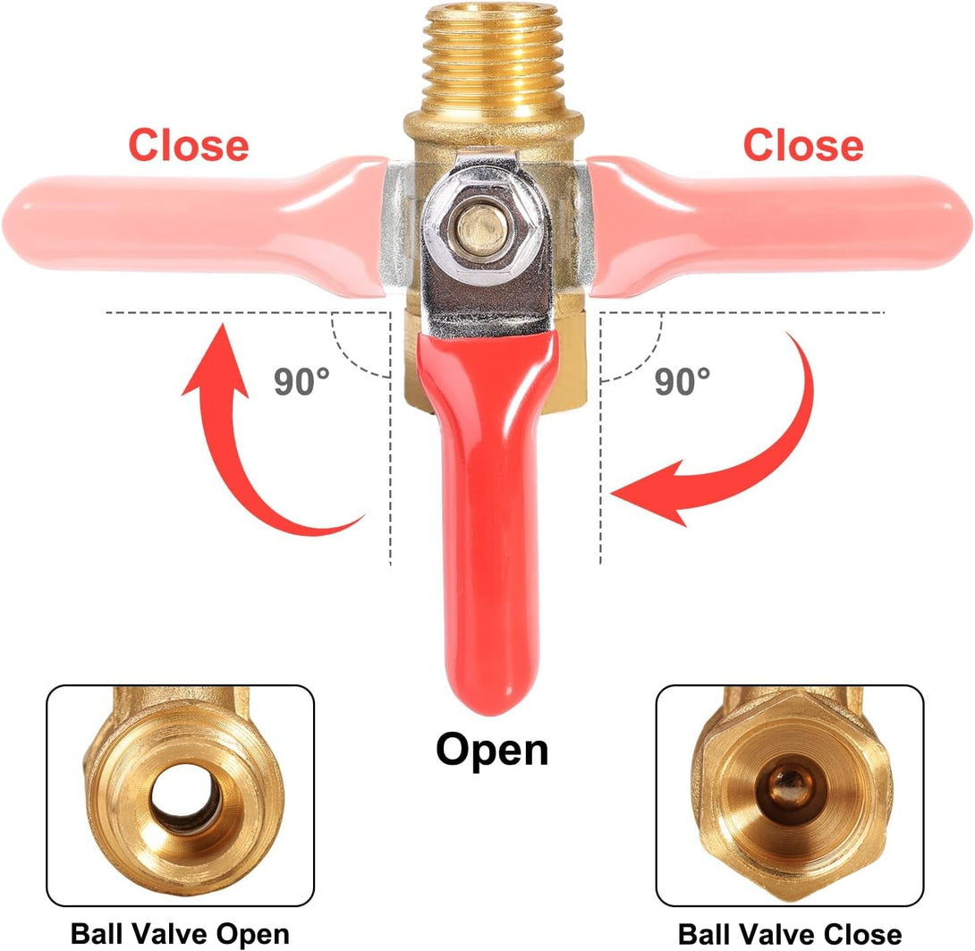 1/4 Inch Valve Npt Air Compressor Brass Heavy Duty Valve Male and Female Shut off Switch 1/4 NPT Thread Pipe Fitting (Male X Female 3PCS)