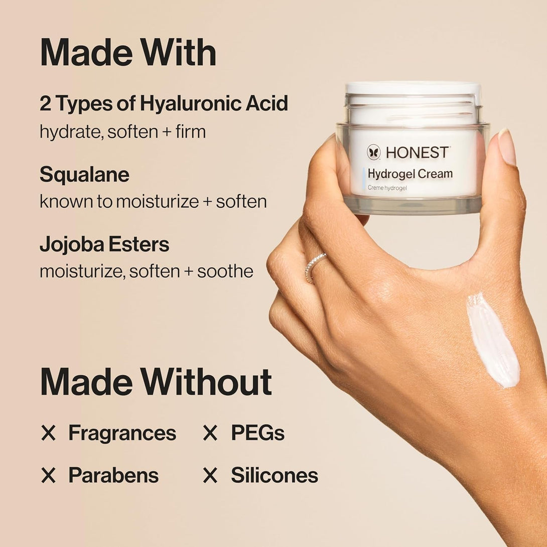 Honest Beauty Hydrogel Cream with Hyaluronic Acid | Lightweight, Moisturizing Water Cream | Gentle for Sensitive Skin, Fragrance Free, Vegan | 1.7 Fl Oz