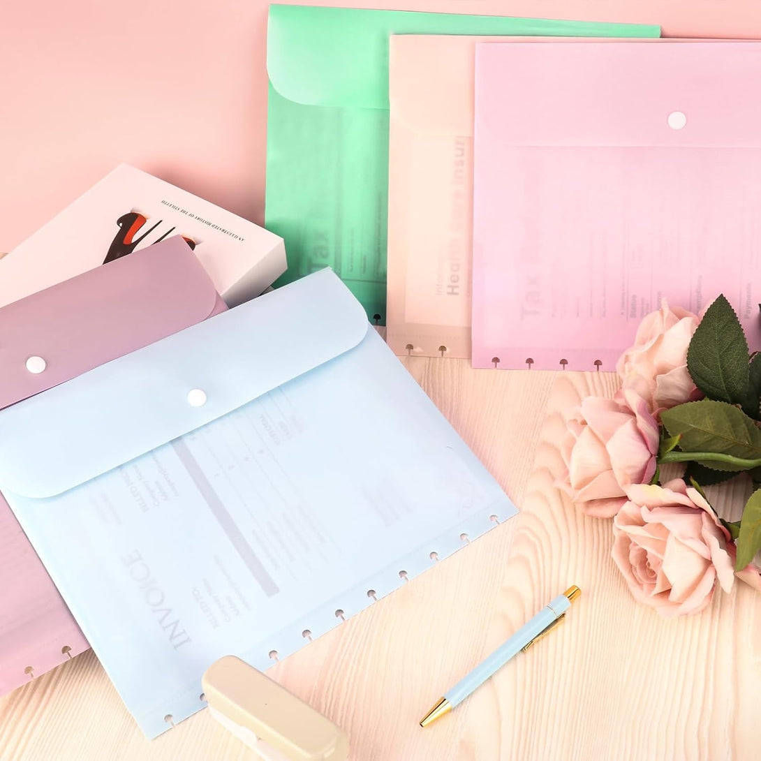 10 Pack Discbound Pocket 8.5 * 11.1 Inch Letter Size Pocket Dividers Discbound Notebook Planner Plastic Envelopes Planner Pocket Inserts for School Office Home Work Organizer