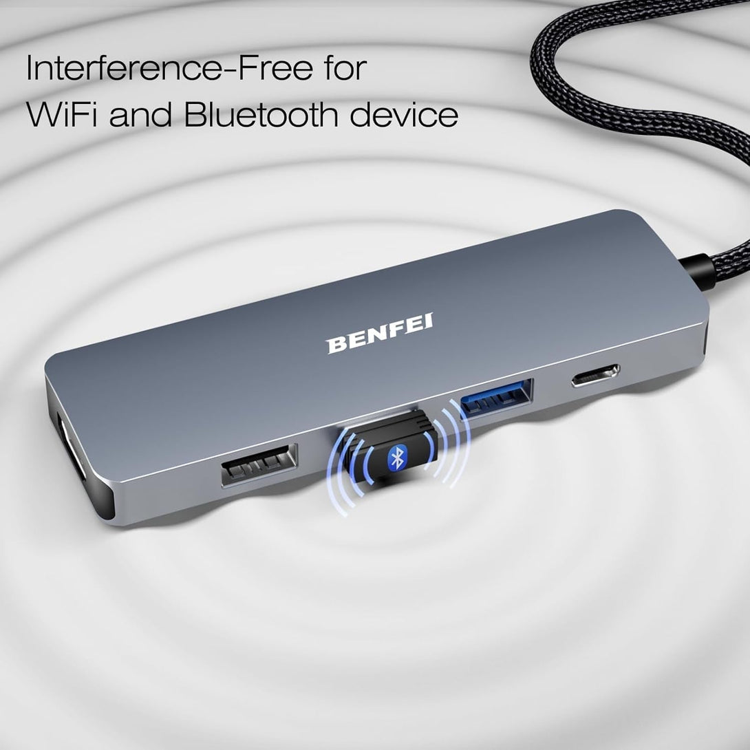 BENFEI USB C Hub 5-In-1 with 4K Hdmi(Certified), 100W Power Delivery, 3 USB-A, Silicone Cable, Aluminum Case Compatible with Macbook Pro/Air, Ipad Pro, Imac, Iphone 15 Pro/Pro Max, XPS, Thinkpad