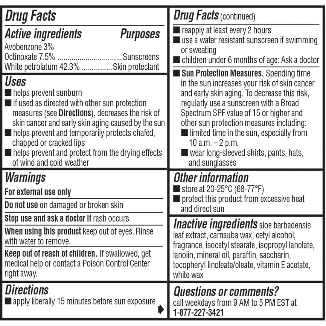 Chapstick Moisturizer Original Lip Balm Tubes, SPF 15 and Skin Protectant - 0.15 Oz, 3 Count (Pack of 1)