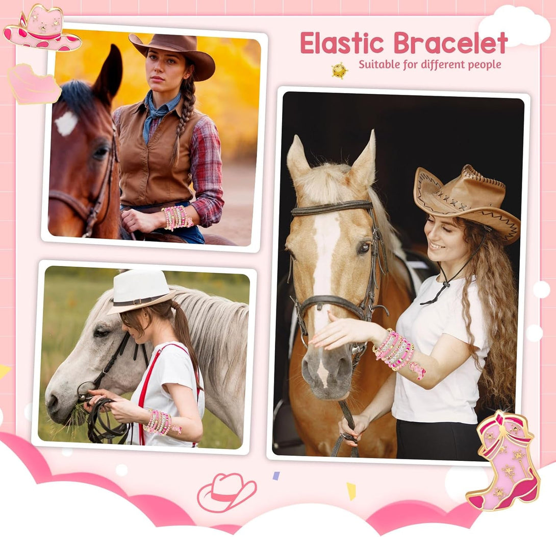 Artlunar Western Cowgirl Beaded Stretch Bracelets, Stackable Cowgirl Hat Boot Accessories, Bohemian Jewelry for Women Girls Teens Christmas Birthday Gift