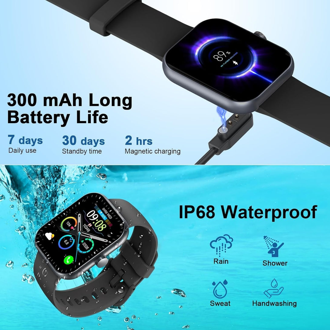 Smart Watch(Answer/Make Call), 1.96" Smartwatch for Men Women, 2025 New Fitness Watch with 110+ Sport Modes, Pedometer, Heart Rate/Spo2/Sleep Monitor, IP68 Waterproof Activity Tracker for Android Ios