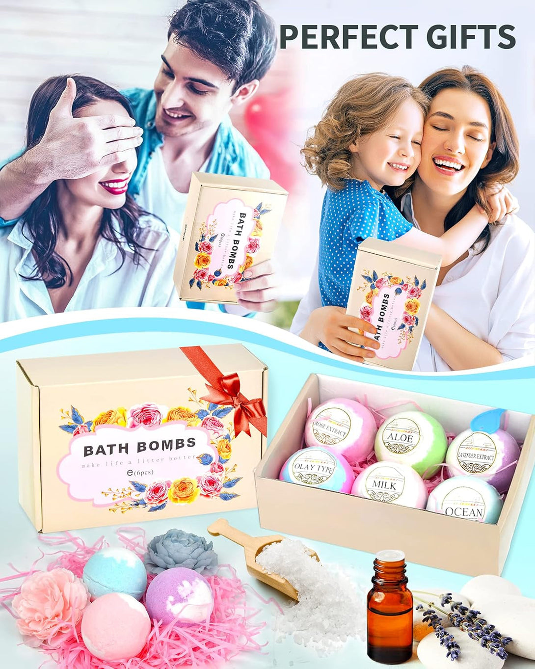 Light up Bath Bombs with Surprise Inside, 4.23 Oz Natural Gift Set 6 with Essential Oils, Magnesium Large Bath Bombs for Women Relaxing Spa Skin Moisturize Gifts for Women