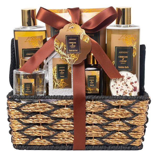 Spa Set for Women & Mens Gift, Relaxing Gifts for Men, Mothers Day Gifts with 14PCS Charcoal & Cedar Scents Spa, Includes Bubble Bath, Shower Gel, Body Butter, Spa Kit for Mans Gift Set