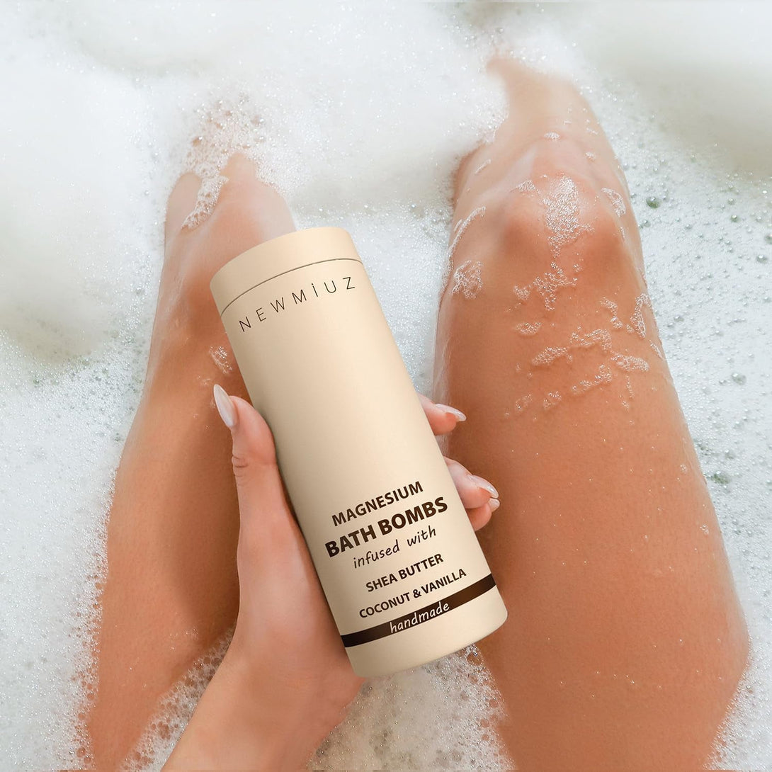 Magnesium Bath Bombs Post Workout Recovery Sore Muscles Tension Epsom Salt Bath Infused with Vanilla Sheabutter Coconut Perfect Stocking Stuffers Gift