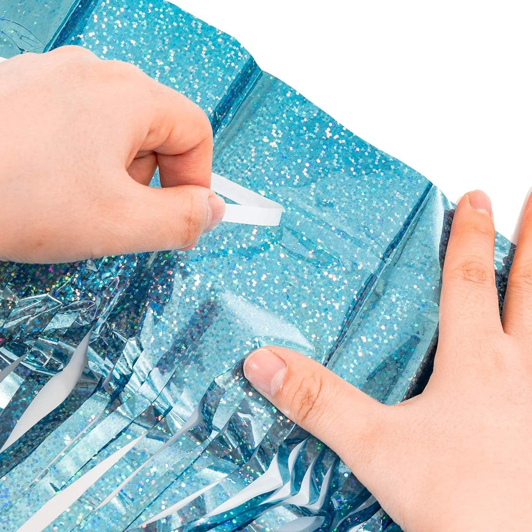 Blue Tinsel Curtain Party Backdrop - GREATRIL Foil Curtain Party Photo Streamers Backdrop for Frozen/Mermaid/Under Sea/Baby Party Decorations - Pack of 2