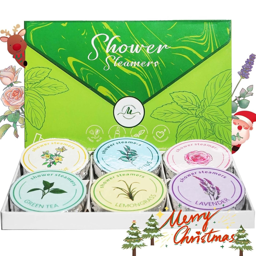 Shower Steamers Aromatherapy - Valentine'S Day Gift for Women, Gift Box of 6 Premium Shower Bombs with Essential Oils, Relaxing Home Spa, Stocking Stuffers for Family, Green