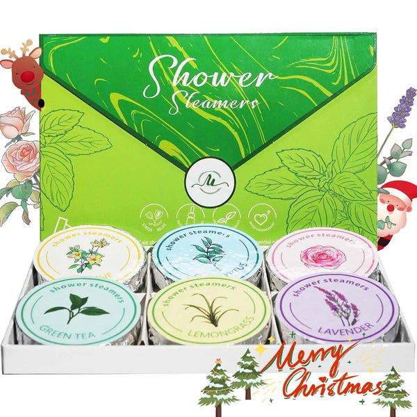 Shower Steamers Aromatherapy - Valentine'S Day Gift for Women, Gift Box of 6 Premium Shower Bombs with Essential Oils, Relaxing Home Spa, Stocking Stuffers for Family, Green