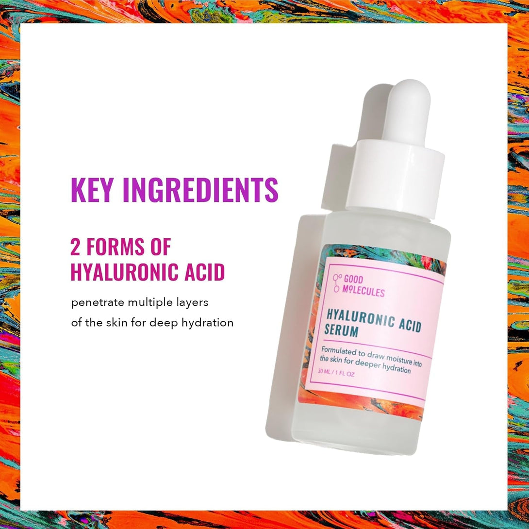 Good Molecules Hyaluronic Acid Serum - Hydrating, Non-Greasy Formula to Moisturize, Plump - 1% HA, Anti-Aging, Water-Based Skincare for Face