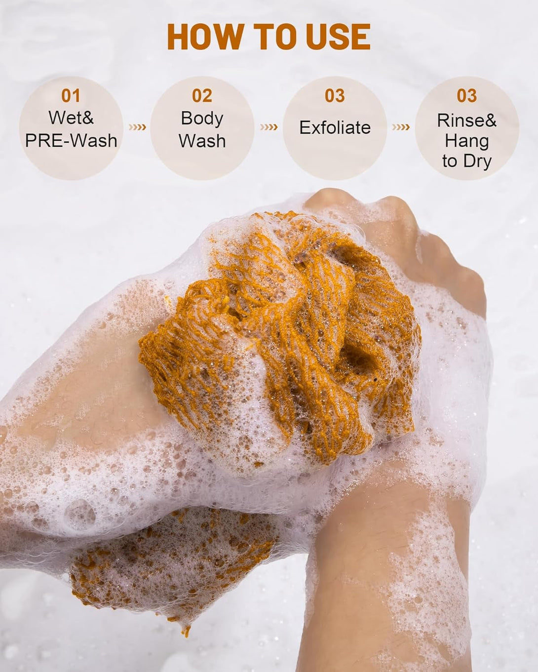 African Net Sponge 2 Pack, Back Scrubber for Shower, XL 80CM Exfoliating Washcloth, African Net Sponge Authentic, Body Scrubber Exfoliator Bath Accessories (Black,Ochre)