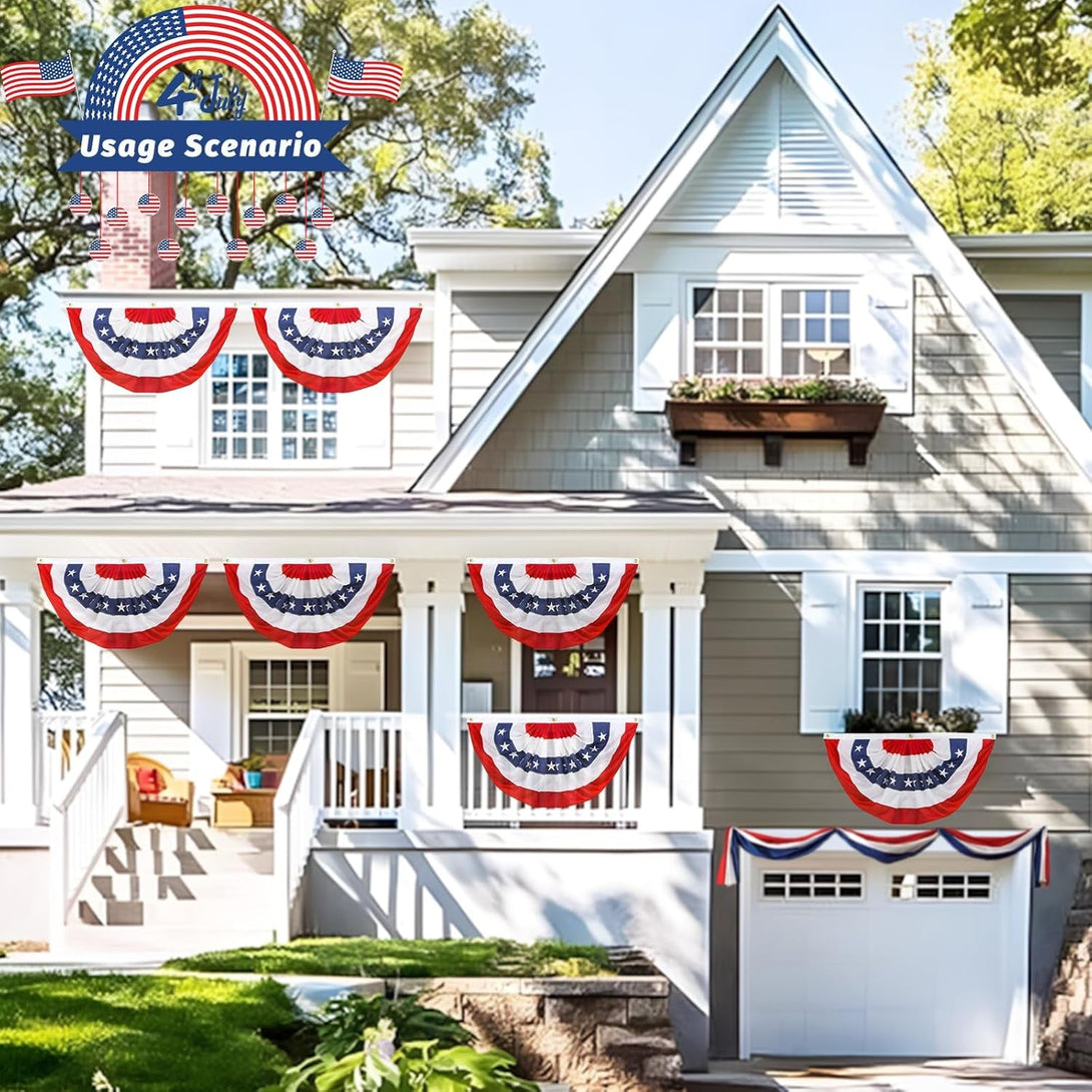 2X4 Ft American Pleated Fan Flag Bunting,Patriotic Bunting Embroidered Stars for Outside,Red White and Blue Decorations for 4Th of July Independence Day Memorial Day 1Pcs