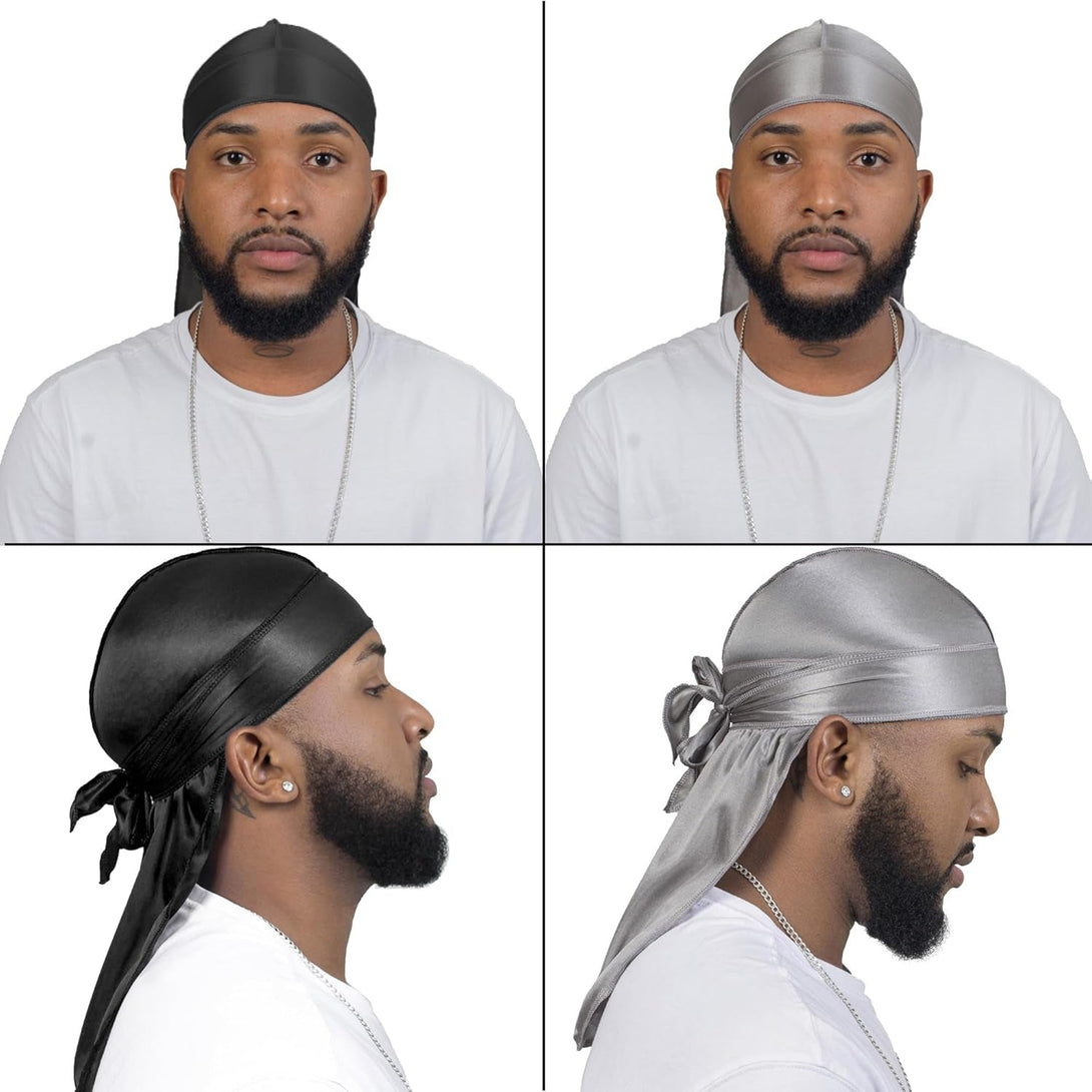4PCS Silky Durags for Men Women 360 Waves with 1 Wave Cap, Silky Satin Durag Extra Long Tails