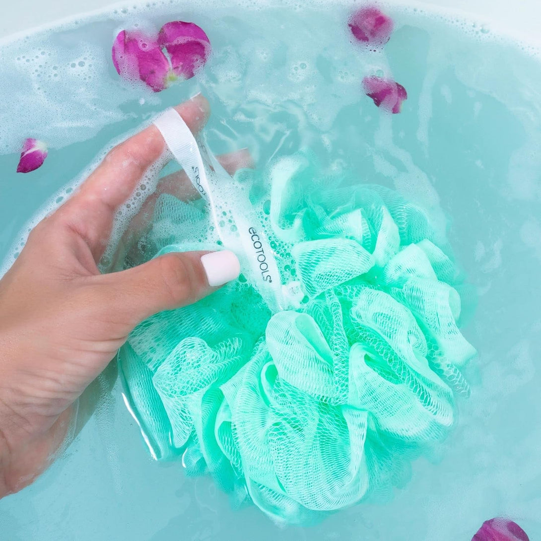 Ecotools Exfoliating Ecopouf 3 Pack, Shower Loofah Scrubs & Cleanses, Pouf with Recycled Netting, Exfoliation Removes Dead Skin, Eco-Friendly Bath Accessory, Cruelty-Free, Color May Vary, (60G Each)
