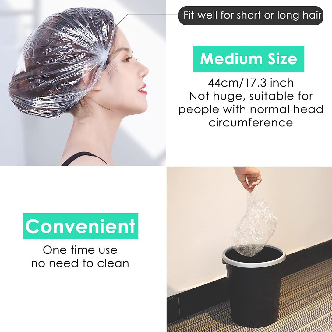 Keeygo Disposable Shower Caps 30 PCS Bath Caps Clear Waterproof Plastic Wraps for Women, Hotel Travel Essentials Accessories Hair Caps(17.3")