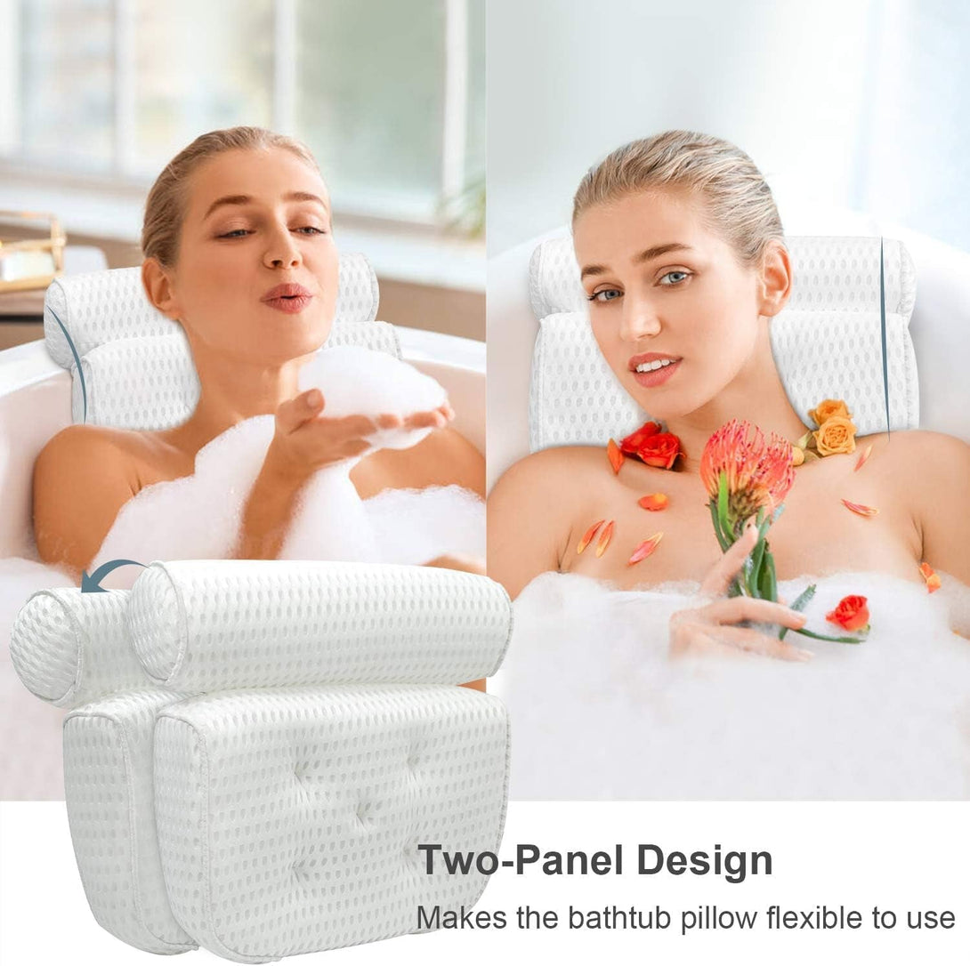 Bath Pillow Bathtub Pillow - Bath Pillows for Tub with Neck, Head, Shoulder and Back Support - 4D Air Mesh Spa Pillow for Bath - Extra Thick, Soft and Quick Dry