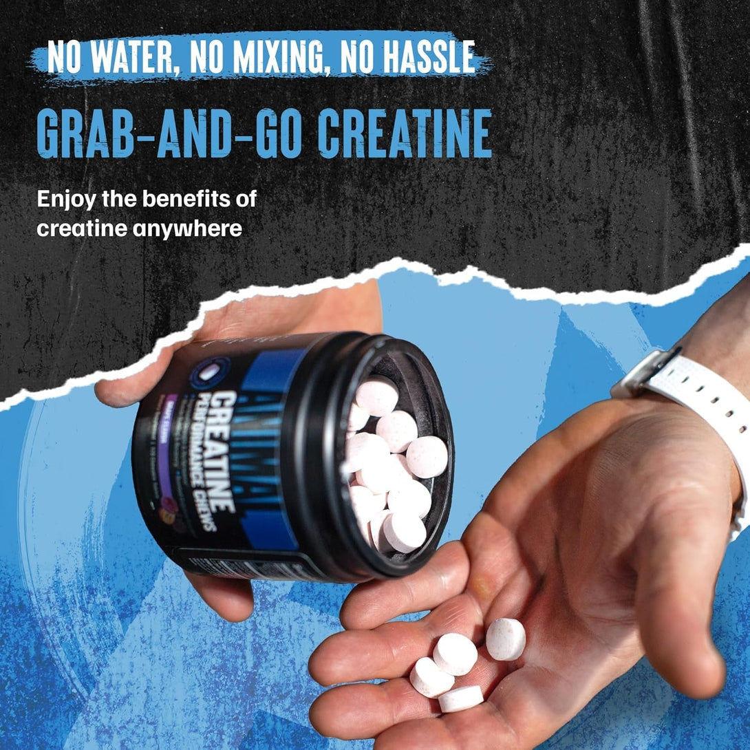 Animal Creatine Chews Tablets - Enhanced Creatine Monohydrate with Astragin to Improve Absorption, Sea Salt for Added Pumps, Delicious and Convenient Chewable Tablets - Grape